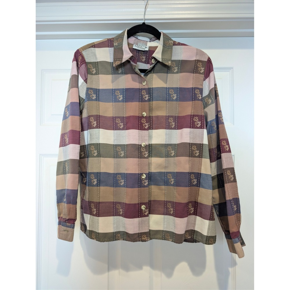 Alfred Dunner Vintage 90s Plaid Fall Leaf Button Up Shirt Petite 12P